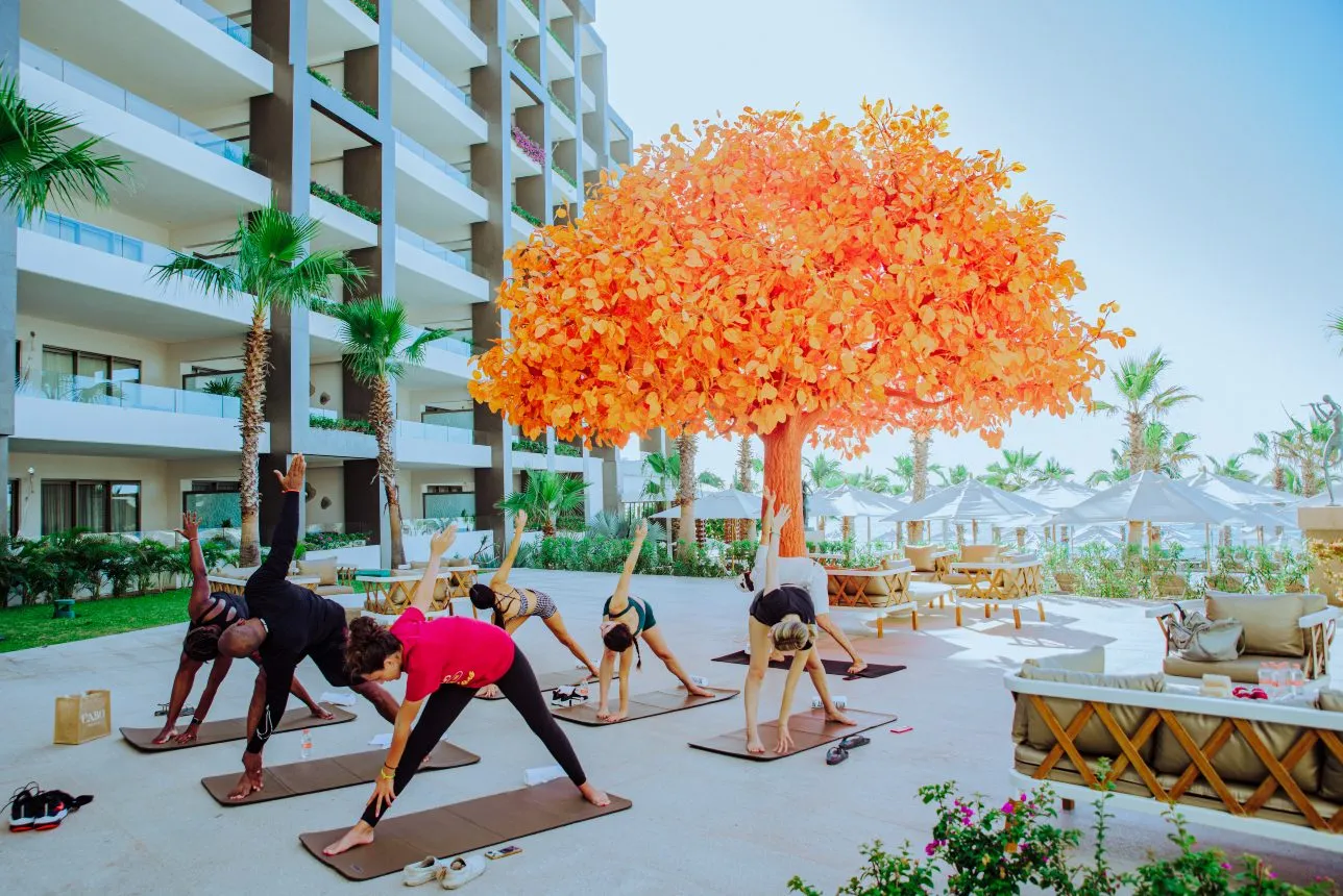 outdoor yoga session at Garza Blanca Los Cabos